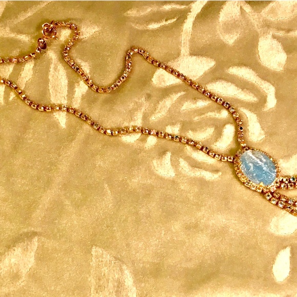 VTG Clear AB Rhinestone and Sky Blue Stone Pendant Necklace~ Occasion Wedding - Picture 8 of 10
